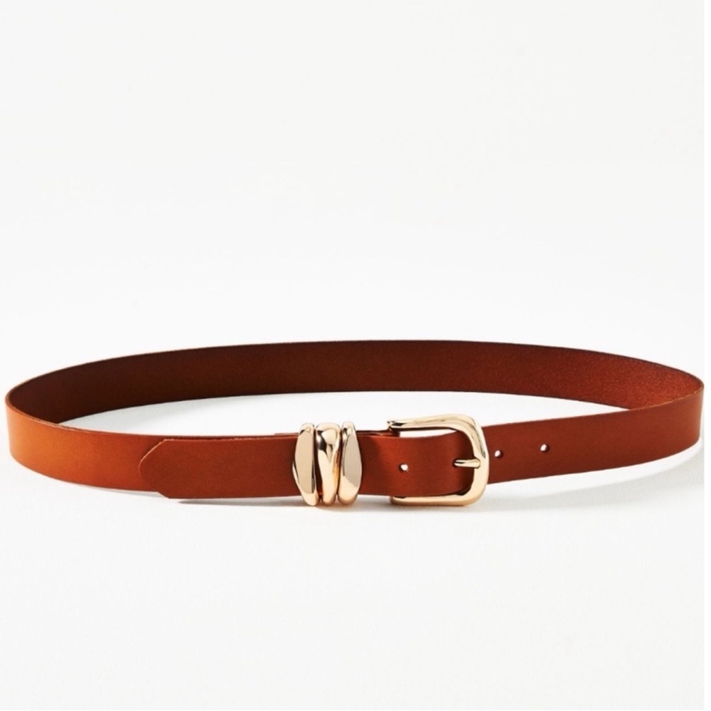 ANTHROPOLOGIE Structured Keeper Belt Brown Leather Gold Buckle Medium NWT - Picture 7 of 7